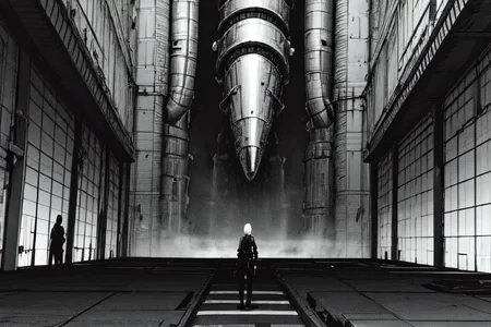 highly insanely detailed, masterpiece, top quality, best quality, highres, 4k, 8k, RAW photo, (very aesthetic, beautiful and aesthetic),
tsutomu nihei,nihei_tsutomu,blame!,blame gakuen!,abara,TNstyle,sidonia_no_kishi,(deep horizon,tower),concrete walls,metal walls,dark sky,black sky,fence,empty,open space,dark background,science fiction,vast scenery,perspective,
<lora:blameLora_v10:0.7>,
(1girl:1.3),
solo focus,
roman architecture background,âââ