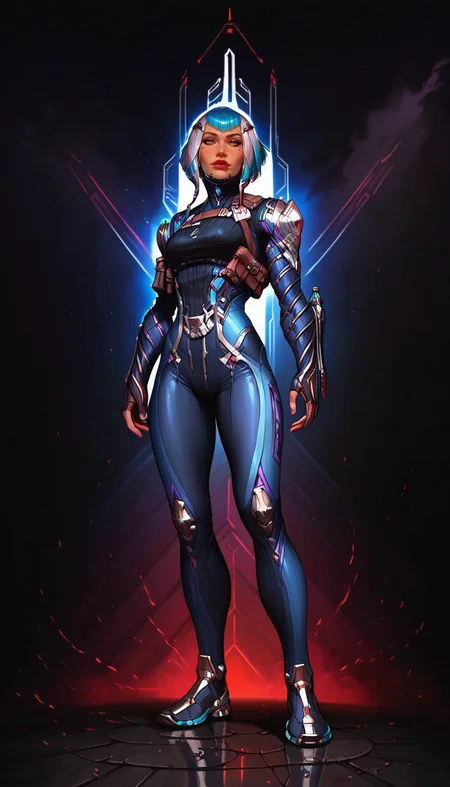 score_9, score_8_up, score_7_up, , detailed face,  best quality, perfect eyes, floating hair,  best quality,, perfect eyes,  detailed background, full body shot, from below, cowboy shot, cityscape, city background, dynamic pose, sexy pose, 
<lora:DetailedEyes_V3 helper eye:1>, looking at viewer, 
<lora:Expressive_H:0.45> Expressiveh, <lora:g0th1cPXL:0.35> g0thicPXL, glowing, neon, <lora:incase_style_v3-1_ponyxl_ilff Pony-St1le:0.6>,<lora:princess_xl_v2:0.75>,
, a0i, short hair, multicolored hair, bodysuit, multicolored hair, science fiction,  <lora:Warframe_1999_Aoi-000007:0.8>