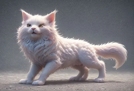 kitten standing on its hind legs realistic wet nose bristling fur stalking pose to catch a little mouse cheerful happy look