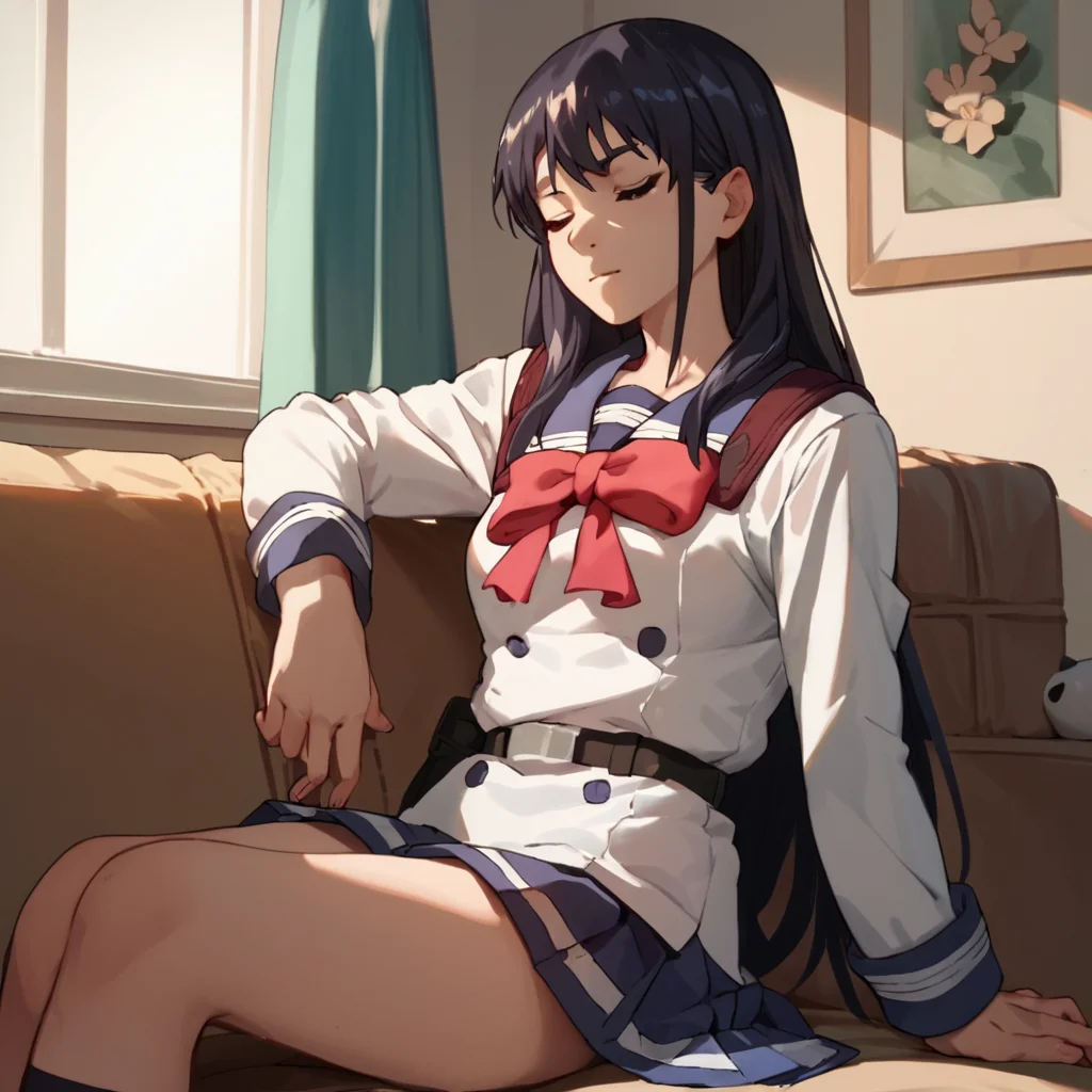 score_9, score_8_up, score_7_up, score_6_up, score_5_up, score_4_up, source_anime, YuriHonjo, sitting, school uniform, relaxing