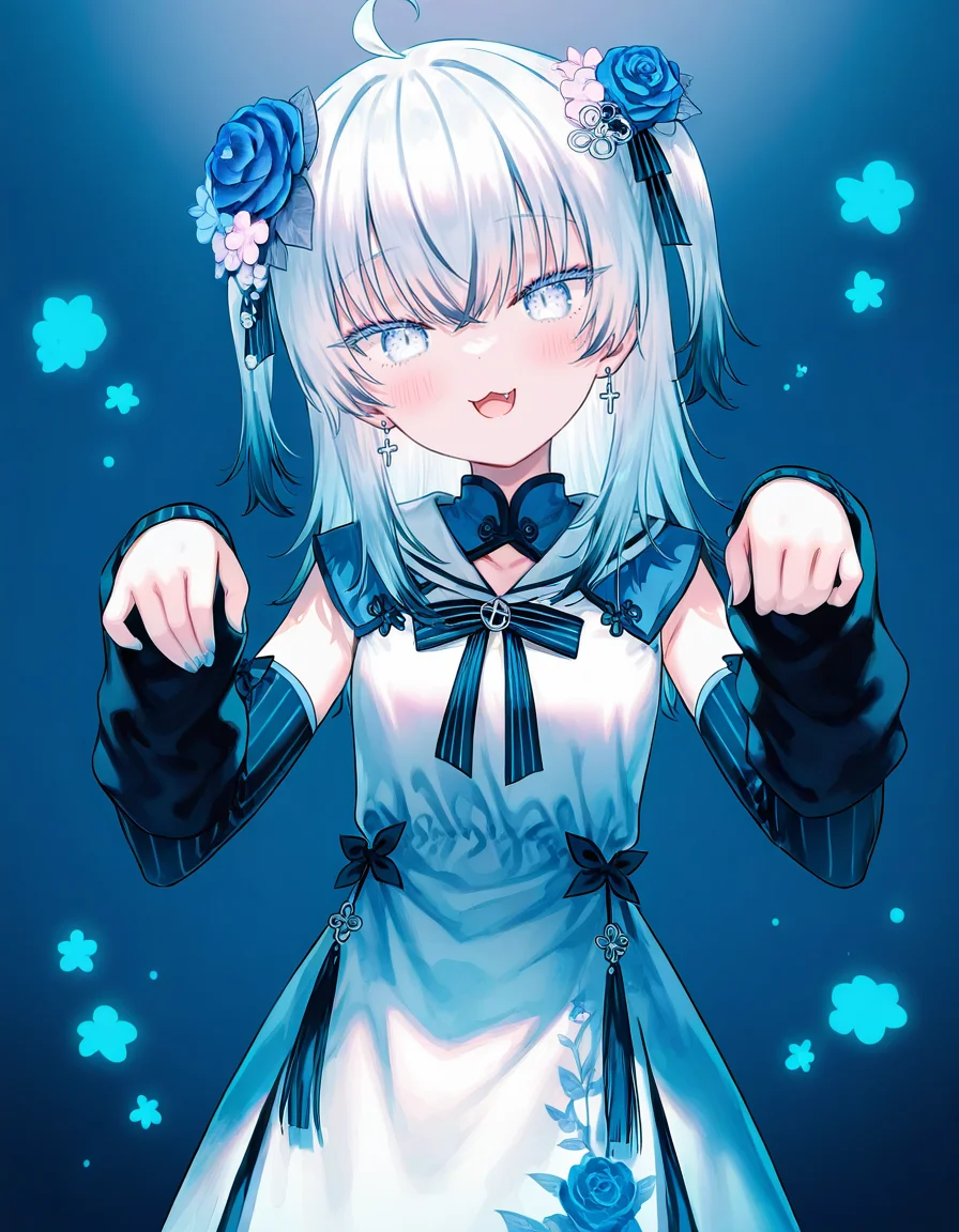 1girl,azuma seren,detached sleeves,pupils,looking at viewer,solo,upper body,<lora:seren-000011>,mesugaki,round face,:3,fang,(hiten \(hitenkei\):0.7),(four fingers:0.8),, masterpiece, best quality, very aesthetic, absurdres,newest, incredibly absurdres,