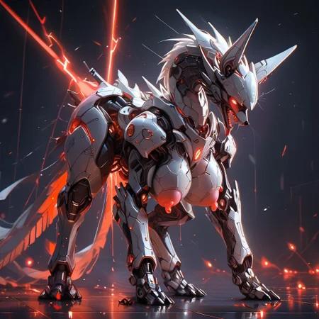 rating_explicit, uncensored,   score_9, score_8_up, score_7_up, score_6_up, score_5_up, score_4_up,  <lora:Mechanism-pdxl-1:0.5> mcnm,
 <lora:Episode_1_Aesthetic_Shufflebox_r1:0.5>
hkstyle,  <lora:PonyFantasyKnightsV3:0.5> 
feral robot fox, on all fours, feral beast, white mechanical body, white metallic plating, robot, canine paws, mechanical metal body, scifi cybernetic, huge breasts, large nipples, thick thighs, hyper thighs, glowing red lights, red lightning,  , ,  <lora:Expressive_H-000001:0.5>  ,
