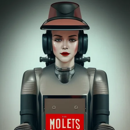 Vintage Medium Shot 1920's Poster, Futuristic electronik vintage police girl robot and office with robot effect on the face, 1820's, cozy interior lighting, artstation, detailed, cinematic, daz, hyper-realistic, octane, netflix lighting, with gun in hand