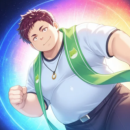 highly detailed, ultra-detailed, cinematic angle, dynamic angle, dramatic lighting,
((cinematic ambience, best quality, high quality, masterpiece, colorful, detailed background, absurdres, highres)), vibrant, very aesthetic
, <lora:bingo-v1-000009:0.9> t-bingo, (aged_up:0.5), 1boys, solo, ((green small_stole))