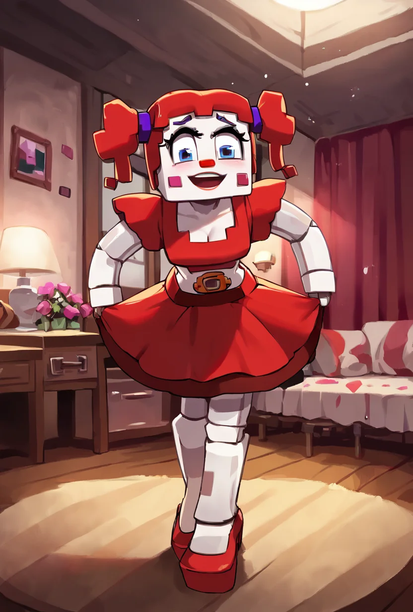 score_9, score_8_up, score_7_up, best quality, good quality ,, , solo, , best quality,   <lora:circbab-08:1> circbab, solo, robot,red hair,twintails, 1girl, open eyes, detailed background, <lora:IncaseLycoXL:1>,   <lora:skirt_hold_bowing_d16:1> skirt hold bowing, crossed legs, leaning forward, ball room, fancy house, victorian ball room, dance room, fancy place, stage, lights, stage lights, fallings flowers, amazing scene, cinematic,