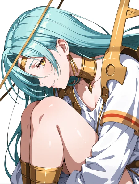 masterpiece,best quality,amazing quality,
1girl,solo,
<lora:Lushiris_ilxl_v1.0:1>,lushiris,blue hair,yellow eyes,l_clothes,dress,jewelry,cape,
<lora:Fixhands_anime_bdsqlsz_V1:1>,upper_body,sideways_glance,looking_at_viewer,white_background,simple_background,profile,smile,parted lips,hugging own legs,
