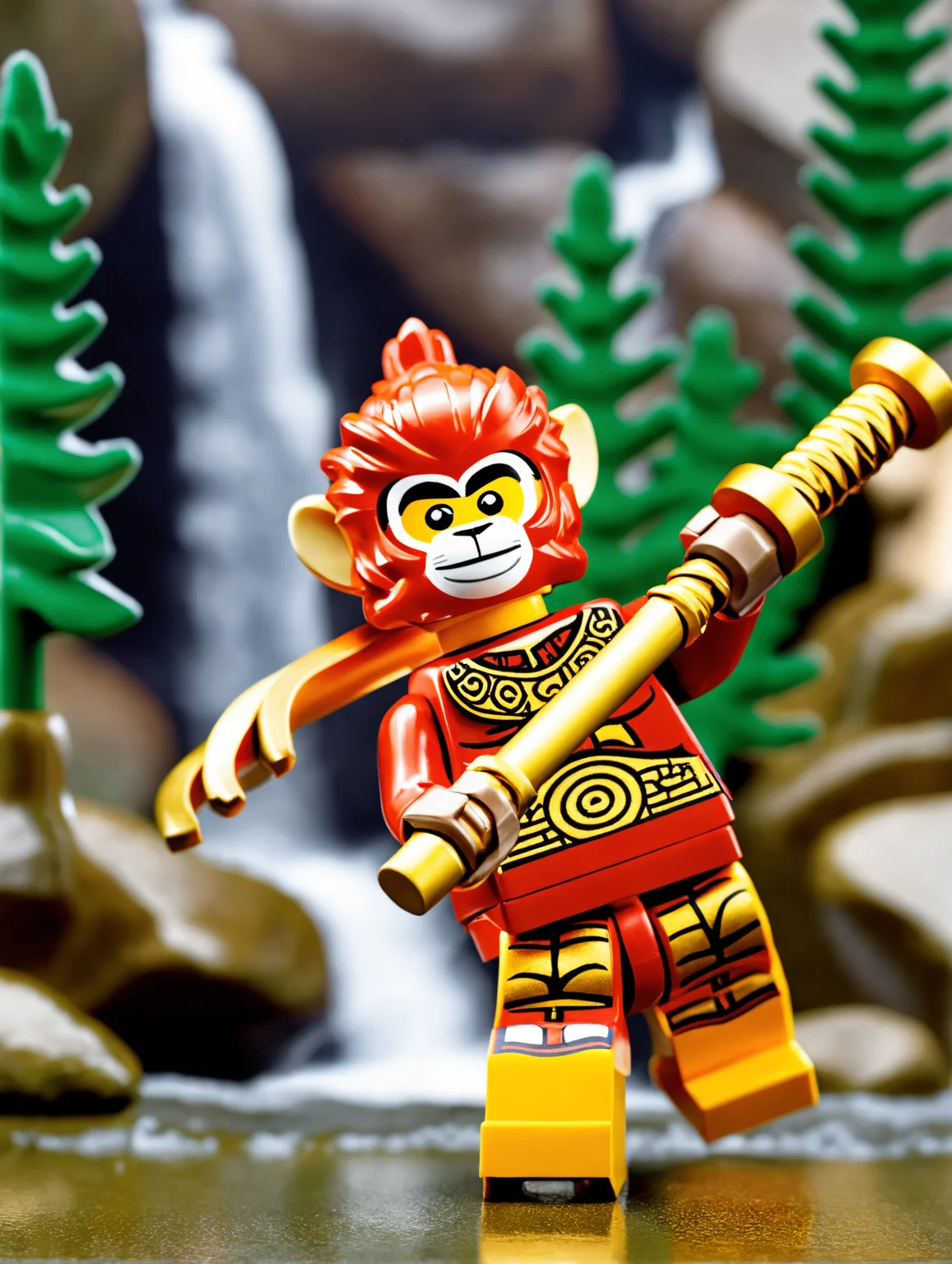 <lora:lego_v2.0_XL_32:0.8>
LEGO MiniFig, the monkey king carring the golden cudgel in front of a waterfall