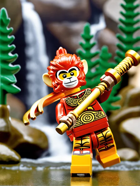<lora:lego_v2.0_XL_32:0.8>
LEGO MiniFig, the monkey king carring the golden cudgel in front of a waterfall