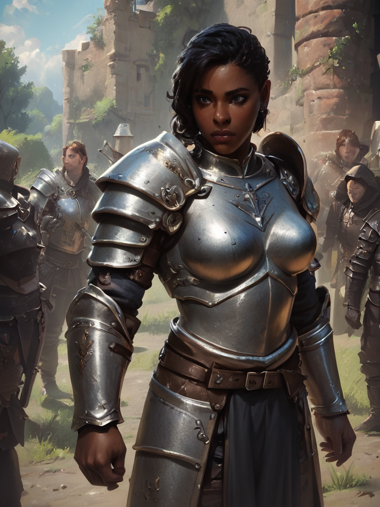 <lora:Realistic000003_1_2.5DAnime_0.05_Merge1>,score_9,score_8_up,score_7_up,score_6_up,score_5_up,score_4_up,woman in armor standing in a battlefield,armor,dark skin,medieval,fantasy,solo focus,epic,