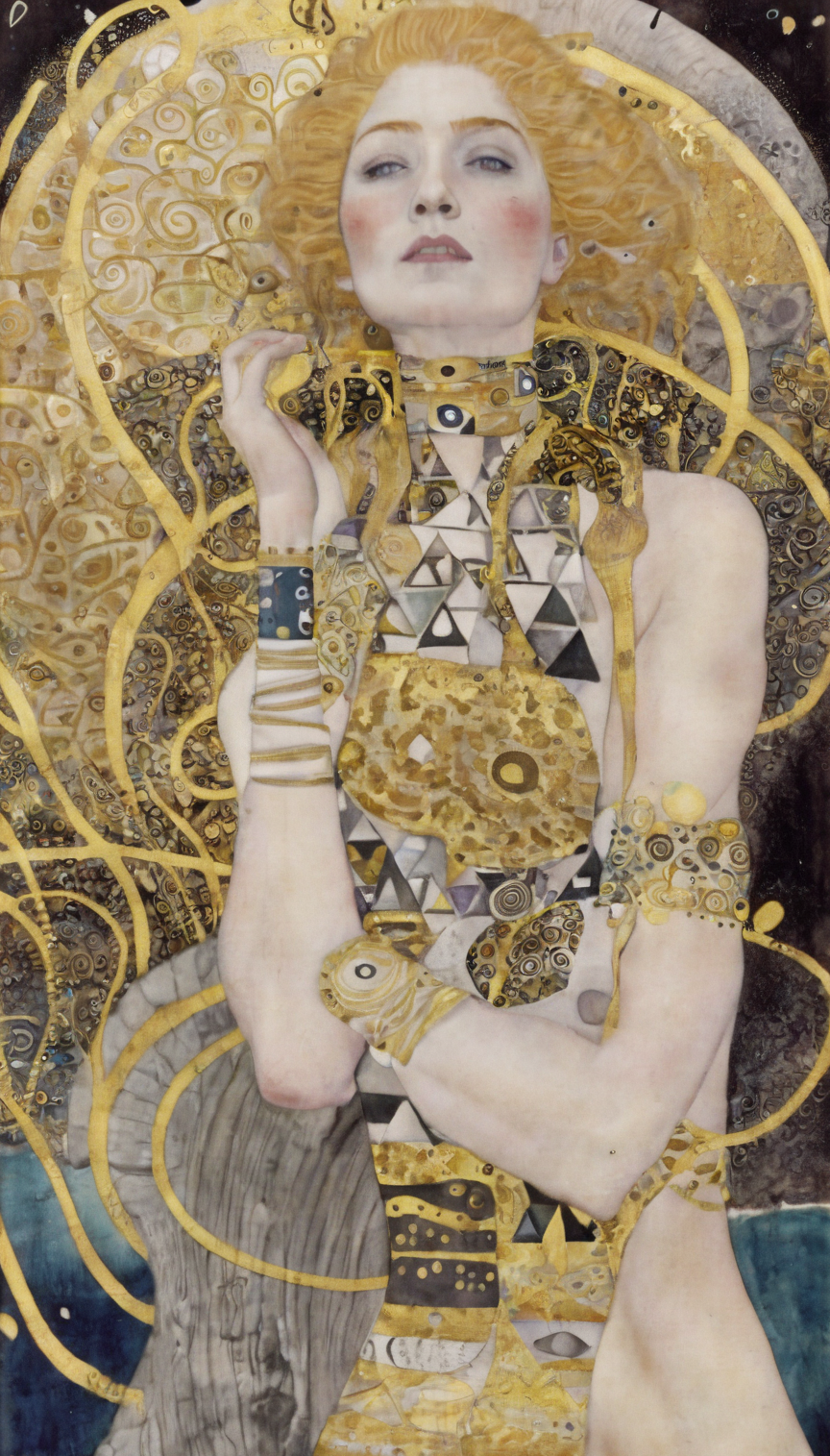 <lora:kl1m:1>kl1m whl3 woman with golden hair, eyes, spirals, triangles, whale
<lora:add-detail-xl:1>