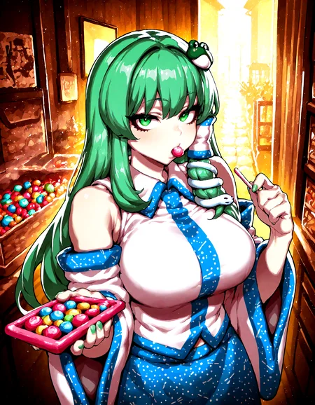 1girl , kochiya_sanae , CHRC4ND7,  candy, detailed background,
,Fishine, dekosukentr, ireading:0.7,
ï¼masterpiece, best quality, newest, absurdres, highres,
<lora:illustrious_noobai_epsilon_pred_1_best_quality_v1:0.4> ,<lora:illustrious_noobai_epsilon_pred_1_masterpieces_v1:0.4>, <lora:illustrious_noobai_epsilon_pred_11_very_aesthetic_v1:0.4>, <lora:ponyv5_noobV065S_1_adamW:0.6>, <lora:add-detail-xl:0.4>, <lora:GEN(illust) 0.2v:0.6>,<lora:cfg_scale_boost:0.4>, <lora:Christmas_Candy:1>