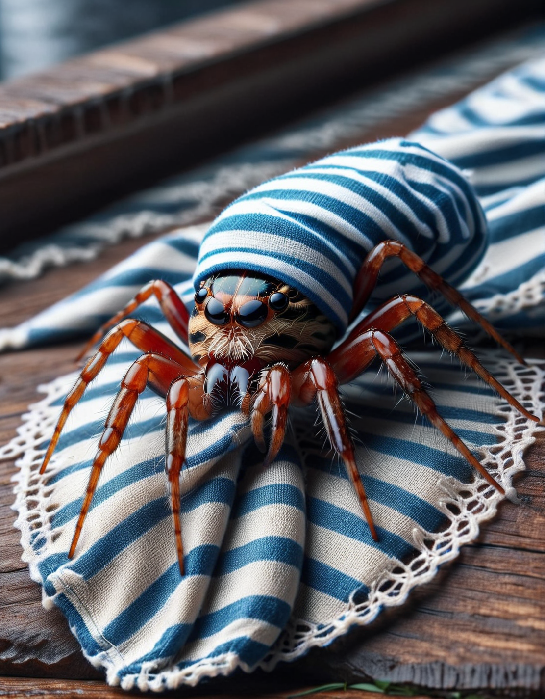 An ais-pyjms spider in a web <lora:ais-pyjms-sdxl:1>, masterpiece, uhd, 4k
