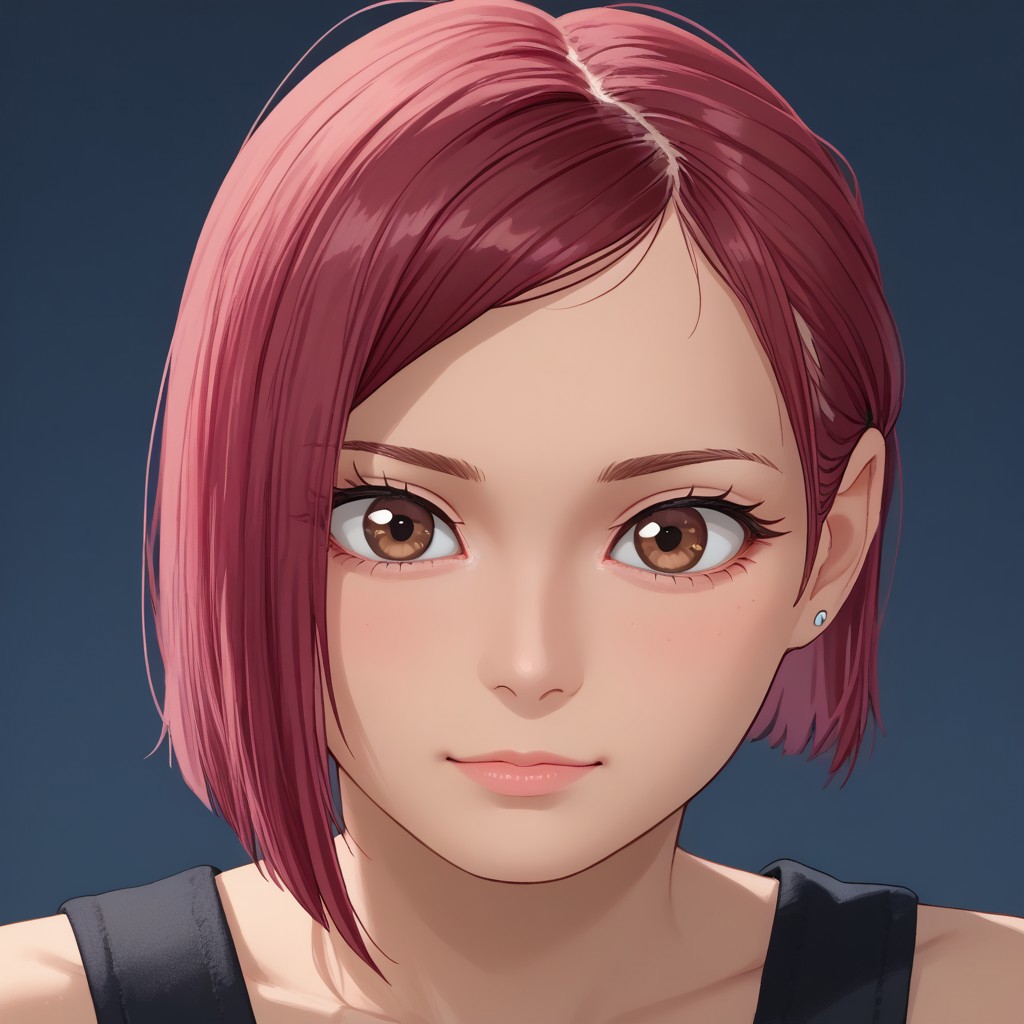 skigirl, brown eyes, Light blue eyes, Bobcut, red hair, Pink highlights, cute, portrait
