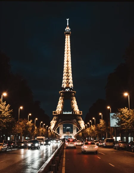 GroovyAesthetica, 1970s style, Using a 35mm lens, take a vintage photograph.
<break>
A stunning cityscape of Paris at night, with the Eiffel Tower lit up in the center, and a few streets and buildings below, with a few cars driving by.
