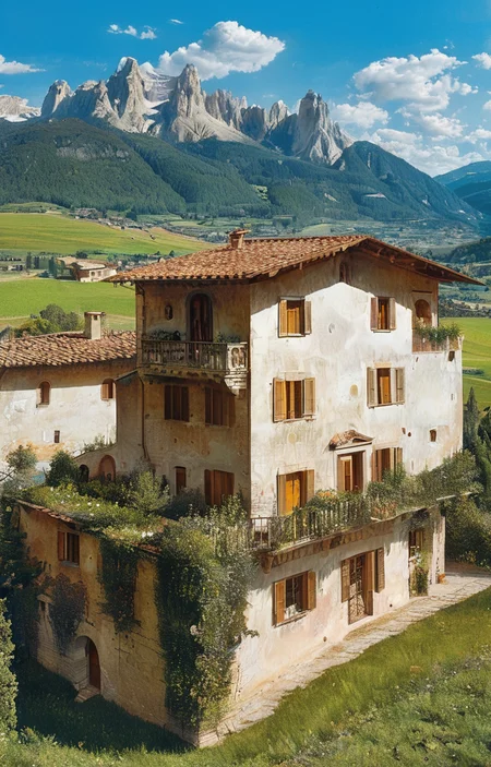 masterpiece,best quality,<lora:tbh302-sdxl:0.9>,illustration,designed by Filippo Brunelleschi Sustainable eco-village with green roofs and solar panels, nestled in a mountain valley