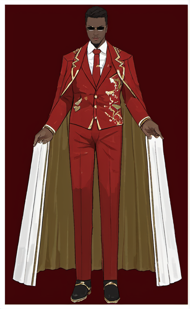 A man in a red suit and white tie<lora:LibraryofRuina:1>