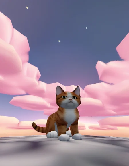 cute cat, pink heaven clouds, (ps1 style:1.1), <lora:ps1_style_SDXL_v1:1> (game screenshot), (computer generated image)
