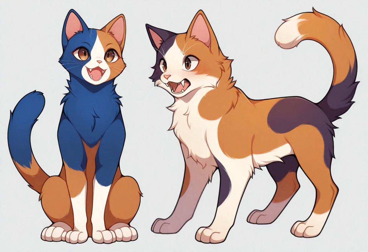 masterpiece, best quality, amazing quality, detailed, illumination, high detail, high-quality, detailed lighting, very aesthetic, absurdres,  warm lighting, high detail, soft shading,
s3v1yummy, 
feral, male, digitigrade, on hind legs,
1boy, (domestic cat, feline, ((feral)), (quadruped), felis, calico cat, feline snout, crispy snout fur, feline anatomy, tricolor, (brown fur), (dark blue fur), (light hazel fur), (color divided fur), (fur segmented), (face fur segmented:1.2), segmented ears fur), eyes light hazel, (chest light hazel), (light hazel paws), pawpads pink, irregular rings tail, brown eyes, fuzzy fur, ((animal fur not hair)), (((small))), ((fangs:1.3)), 4 feet toes), 
character sheet, reference sheet,
simple background, (sketch)