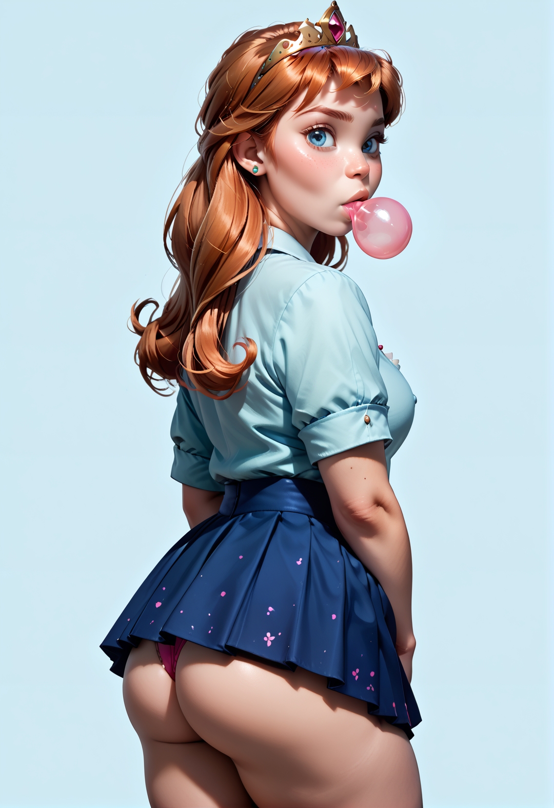 20005l34z3 <lora:princess_rc_pony_v2:.7> Princess Anna (plump) 23 year-old, simple background,ass<lora:IndesleazeAAmerger:0.85> bubblegum, skirt, thong, asymmetrical, ((score_9), score_8_up, score_7_up),score_6_up,score_4_up,score_5_up