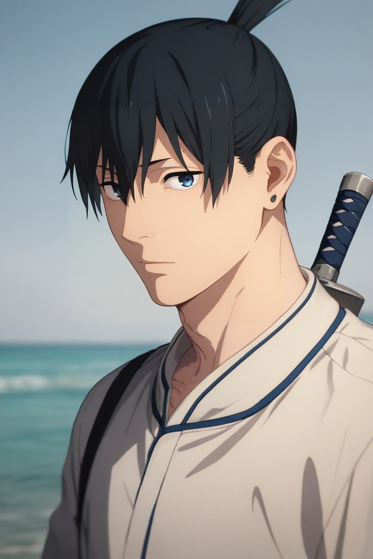 score_9, score_8_up, score_7_up, , rating_safe, intricate details, (photorealistic:0.6), looking at viewer, depth of field, 1boy, solo, male focus, <lora:aki_hayakawa_pony:0.76>, aki_hayakawa, black hair, blue eyes, bangs, hair between eyes, , weapon on back, , , <lora:sdxl_lightning_8step_lora:1>