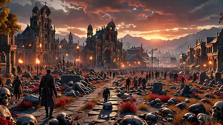 land of the dead, high quality,8 k, masterpiece, vivid colors, dramatic lighting <lora:addMoreDetails:1> Ultra details++,add more details