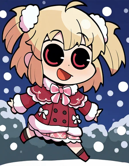 masterpiece, best quality, newest, absurdres, highres, safe, 1girl, ayano rika \(winter costume\), magia record: mahou shoujo madoka magica gaiden, papa \(shimeguru\), smile, solo, snowing, outdoors, dutch angle, <lora:ayano_rika_noobaiXLNAIXL_vPred10Version:0.7>