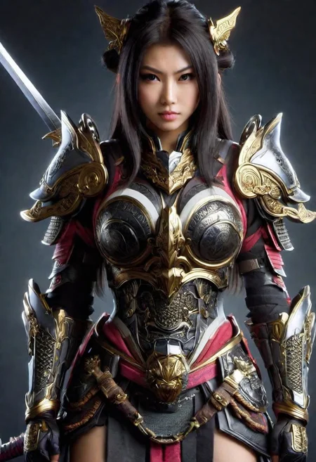 Cyber girlfriend, japanese samurai , heroic sexy pose