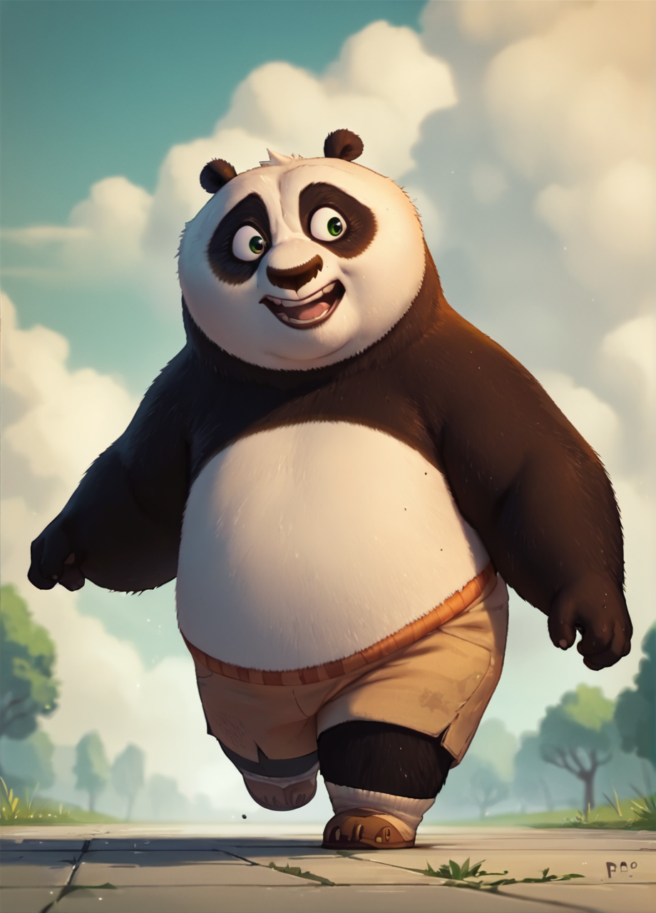 score_9, score_8_up, score_7_up, score_6_up, score_5_up, score_4_up, PO panda running, KFP1,  <lora:po_kfp1:1>