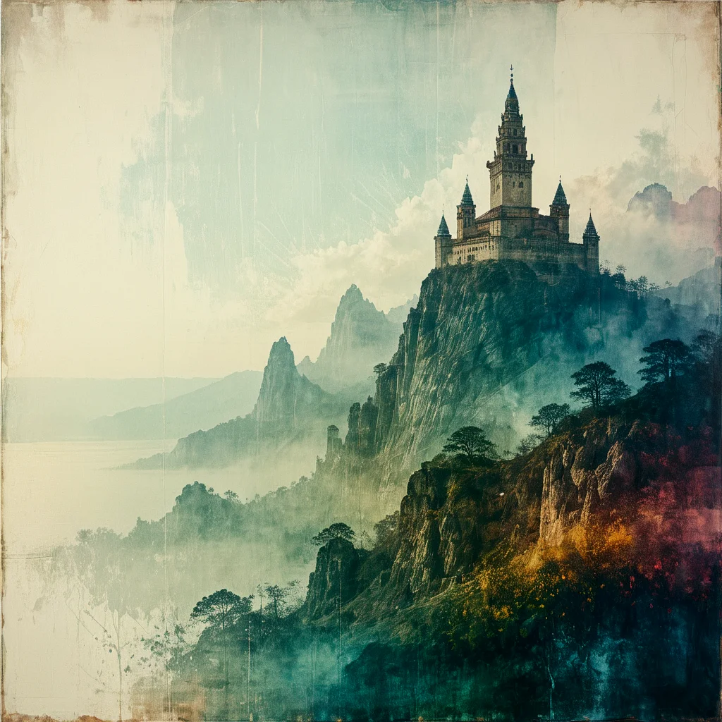 Double exposure. Layered dreamlike art. Light leak. Screenprint texture. Distressed overlay.
The ancient citadel, its spires rising from the jagged mountain rocks, reaching to the cloudy sky.
<lora:Screedex01_CE_XL_300-OT:0.6> scrdxCE_style