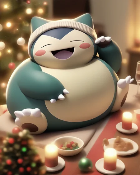 Snorlax smiling at christmas party, christmas beanie,
<lora:snorlax_v0_2:0.8>