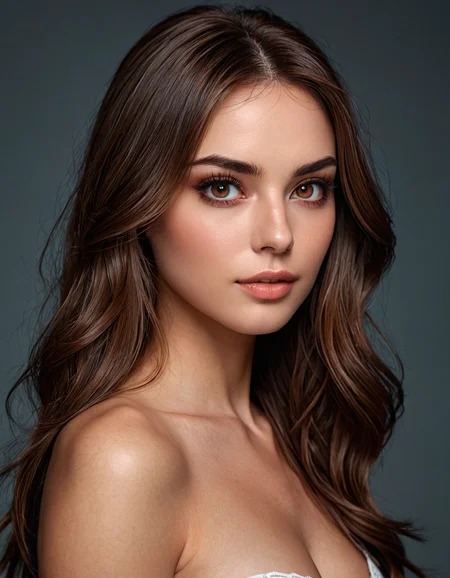 beauty, brown hair, dark eyes, studio shot, standing, super detailed skin