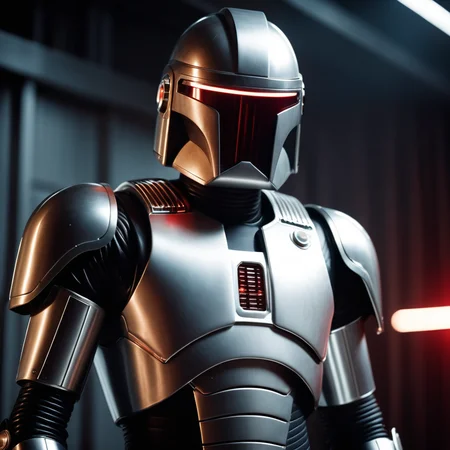 cinematic film still ((cylon:1.5 robot)), (silver skin:1.3), (chrome theme shiny suit:1.3), ((parody)), battlestar galactica 1978 sci fi, vintage film, red lasers, holding weapon, full body,  film grain, (chromatic abberation:1.3),  robot, visor, high quality,  lens flare, blurry foreground, bokeh, <lora:Char_maj-JudgeDredd2012v2-SDXL:0.30> (screengrab from battlestar galactica)  . shallow depth of field, vignette, highly detailed, high budget, bokeh, cinemascope, moody, epic, gorgeous, film grain, grainy