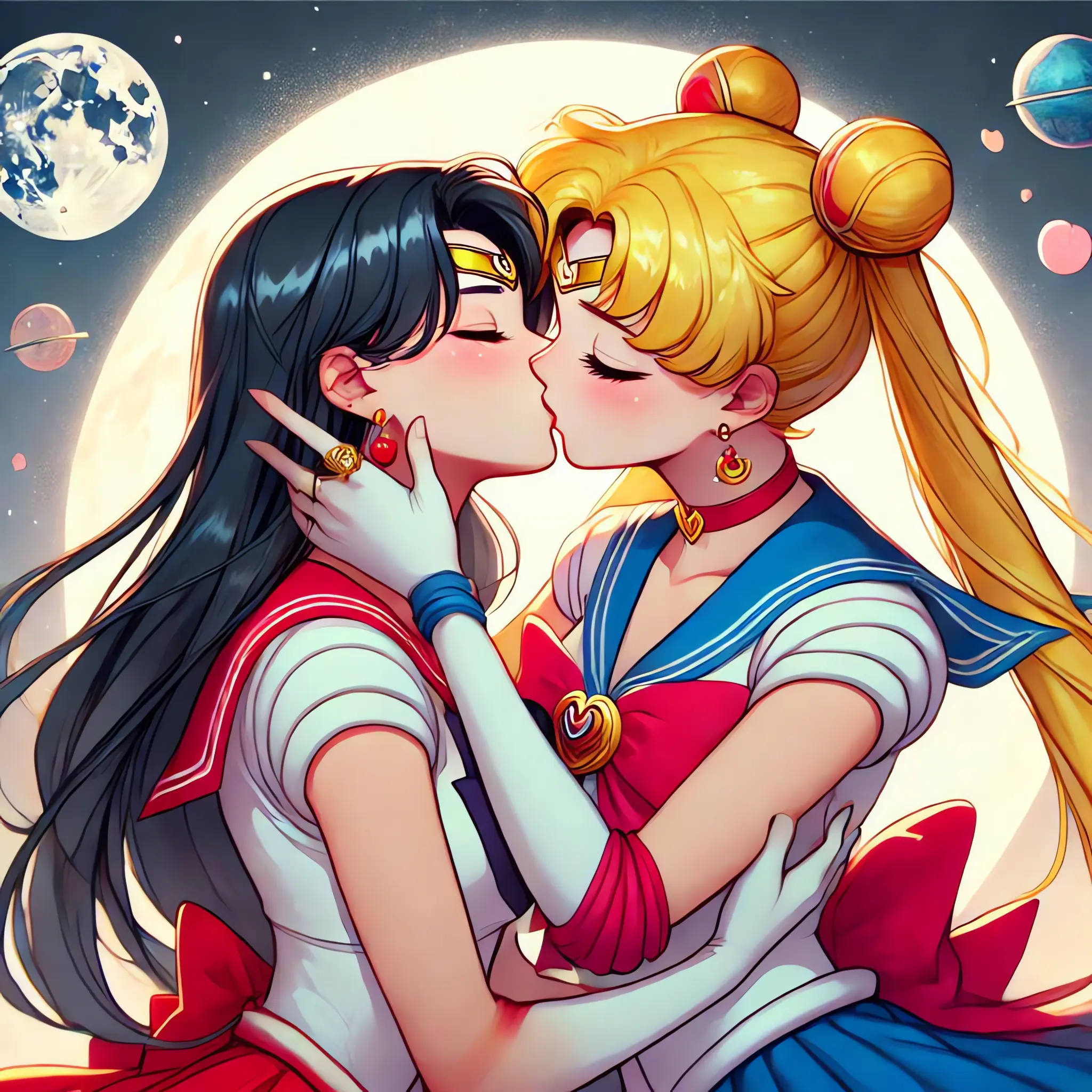 Sailor Moon kissing Sailor Mars