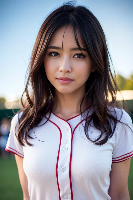 best quality,highly detailed,masterpiece,ultra-detailed (baseball uniform:1.1),(realistic:1),(wavy hair:1.0),(floating hair:1.0),(dynamic pose:0.9),(street:0),(smirk:1.2),(8k, RAW photo, best quality, masterpiece:1.2), (realistic, photo-realistic:1.37),(baseball bat:1),(arms behind back:1.2),(eyeball:1.2),a woman in a baseball uniform,
((masterpiece)), (((best quality))), ((ultra-detailed)),
detailed skin texture,realistic,((detailed fingers)),(detailed face),detailed hair, <lora:japanese_actress_mix-V5:0.4>