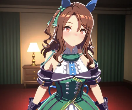 masterpiece, best quality, amazing quality, , 1girl, solo, looking at viewer, <lora:King Halo in game style 3D ILL-v2:1> ummsmingame, 3d, king halo \(umamusume\),