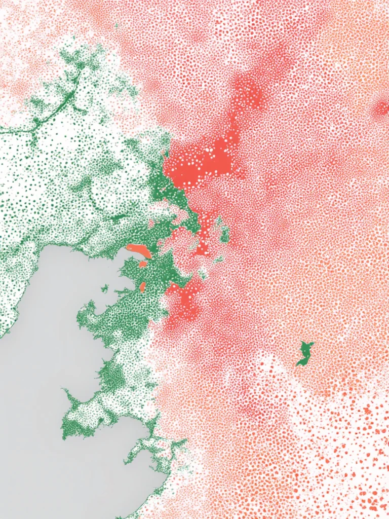 halftone_glitch, zoning and density map for city skylines, color-coded areas, top-down view, infographic style, <lora:General Flux\darkdescent-halftone-glitch.safetensors:0.9500000000000001:1.0>