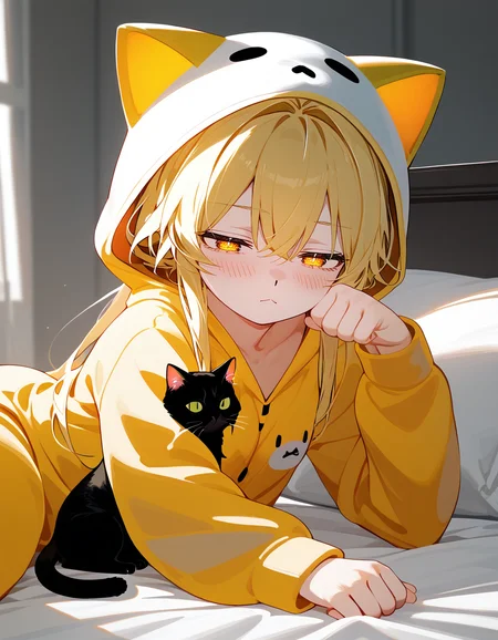 score_9, score_8_up, score_7_up, best quality, masterpiece, 4k, uncensored, prefect lighting, very aesthetic, source_anime, asanagi,
1girl, <lora:33_Gaff_PONY:1>, cat_ears, blonde, orang_jitome_eyes, onesie, blonde_hair_bob, in bed, sleepy