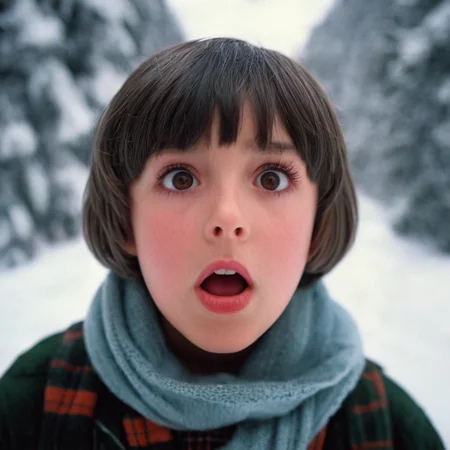 UHD, 4k, ultra detailed, cinematic, a photograph of <lora:perfection style:0.5> <lora:detailed:0.5> perfection detailed
<lora:The Shining film style:0.9>
<lora:1980's style:0.4>
From below, In the 1980's in the Colorado Rocky Mountains a young boy with a surprised look on his face,1girl,solo,looking at viewer,short hair,open mouth,bangs,brown hair,brown eyes,teeth,blunt bangs,scarf,blurry,black eyes,lips,blurry background,traditional media,bob cut,portrait,close-up,realistic , cinematic, film, kodak, The Shining film style, epic, beautiful lighting, inpsiring