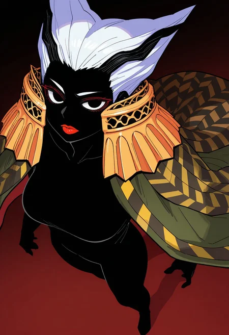 lazypos, absurdres,very aesthetic,sharp detail,intricate detail,
official art,artist:yukataro,artist:sparrowl,norakura \(nr kura\),jonpei,(zyugoya, fir3born, naga u:0.5),ireading,(krekkov:0.5),fujimoto tatsuki \(style\),
( Full body portrait, sk4d1smt, colored skin, black skin, multicolored hair, white hair, black hair, lipstick, makeup, cape, epaulets, )
dynamic angle,looking at viewer,(three quarter view:0.2),
(from above:0.2),
(dutch angle:0),
close-up,
colorful,