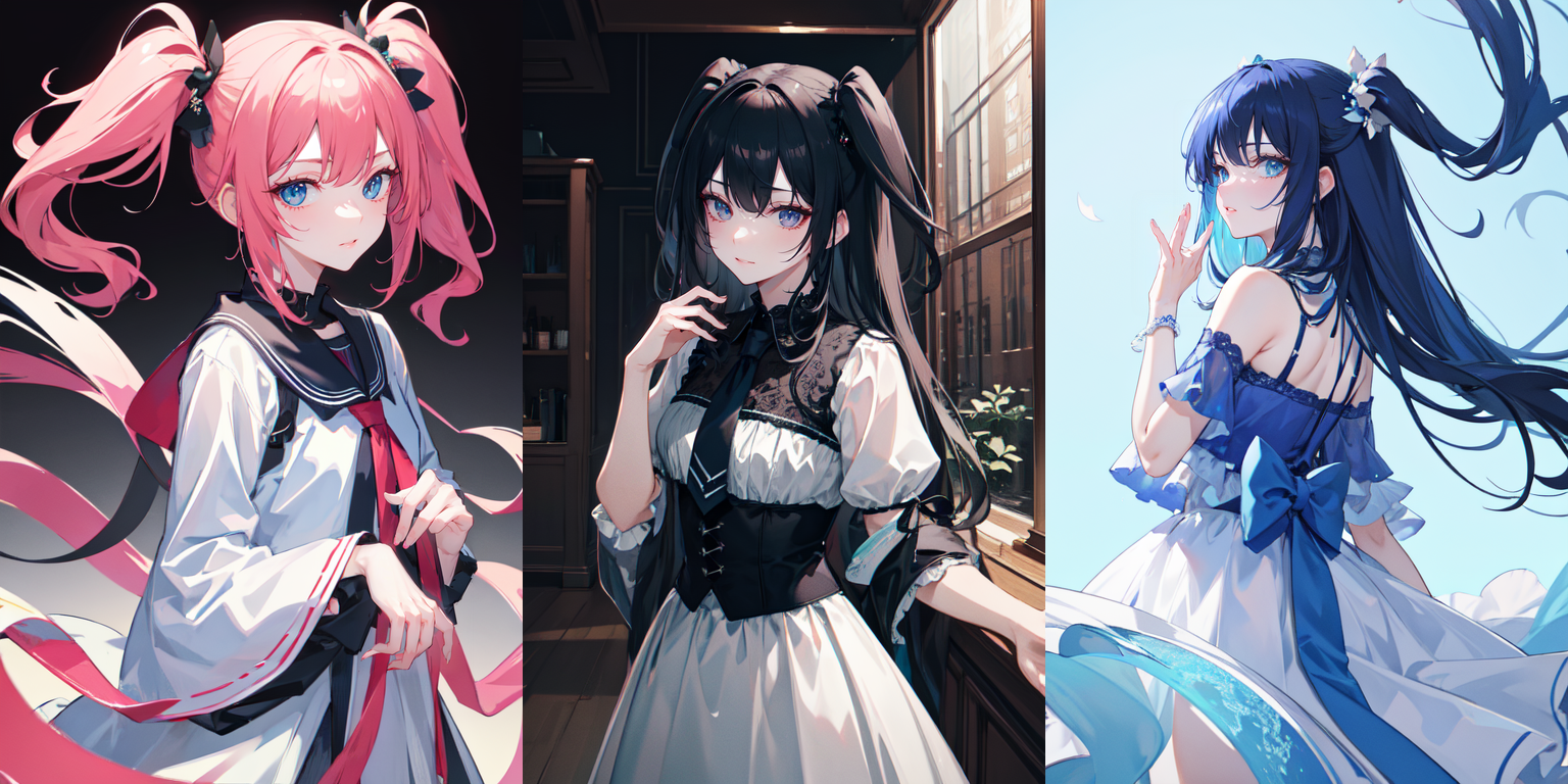 highly insanely detailed, masterpiece, top quality, best quality, highres, 4k, 8k, RAW photo, (very aesthetic, beautiful and aesthetic), two side up, 
__lazy-wildcards/dataset/background-color__, 
<lora:two_side_up-1.0:0.3>âââ