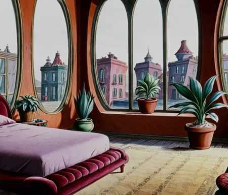 masterpiece,high resolution,8k,
fantasticplanet,no humans,bedroom,bed,furniture,chair,windows,pot,plant
,<lora:fantasticplanet-xl:0.8>,