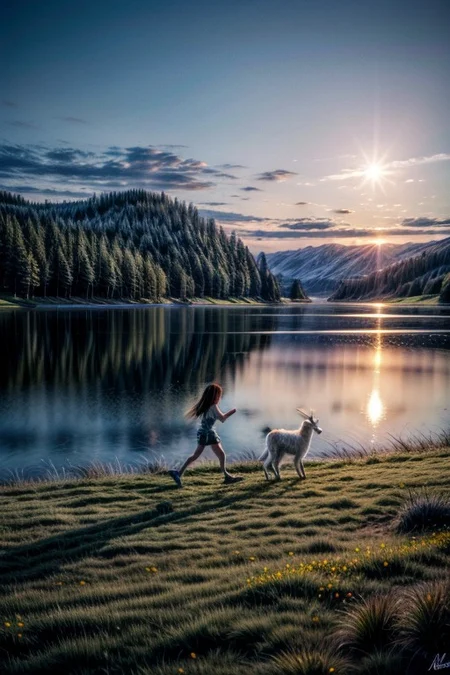 masterpiece, best quality, intricate detailed, depth of field, ultra-detailed, ultra realistic, real life photo realistic, surreal, lifelike, RAW photo, 8k, landscape, a lot of kinds of flowers, flowers field, glitter, moonlight, lakes, meadows, Crystal fantastic, no human, out-of-this-world scenery, calm sensation, a couple of white-rabbits running around, a couple of little lambs on very distant parts, lifelike naturalism, greatest naturalism photo,