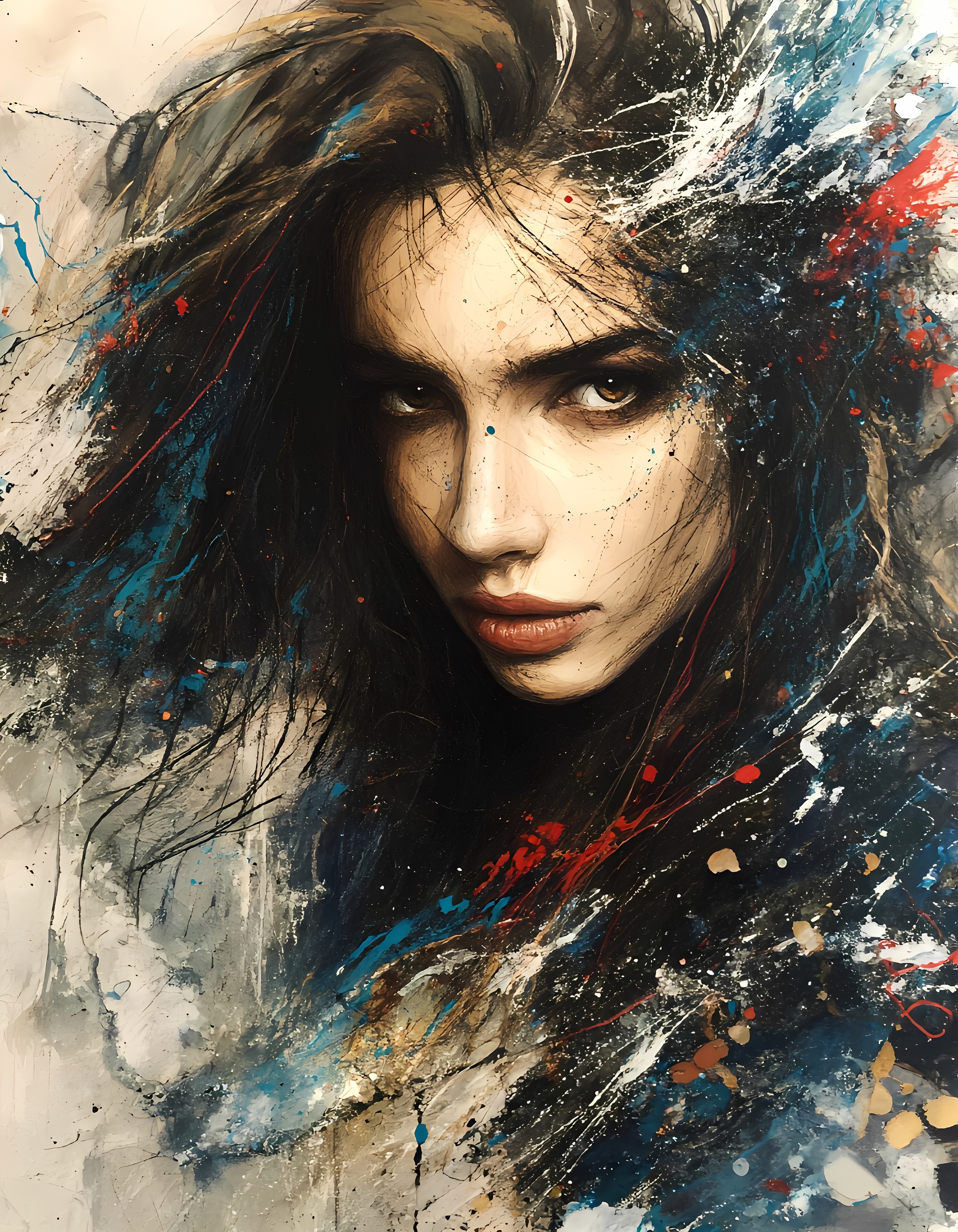 Beautiful portrait by Minjae Lee and Don Marco. Styled by Russ Mills. Explosive expressive colors, powerful, impactful, Yossi Kottler surrealism.