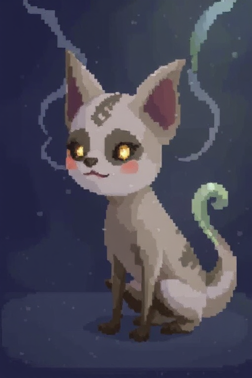 A pixel art of a cute random pet. solo, dramatic beauty, otherworldly quality, soft lighting, shallow depth of field, high detail, dynamic composition, cinematic shot, film grain, balanced shadows, harmonic colors, emotional depth, symbolic meaning, innovative props/costumes, timeless elegance, modern themes, iconic imagery, unforgettable moment, captivating beauty, stunning impact, thought-provoking, artistic vision, masterful execution.
Pixel art style, 16bits pixel art style, videogame pixel art style, clear drawn in big pixels very well aligned, rich showcase, award-winning craftsmanship. UHD resolution enhances the dynamic, impactful pose for a striking, lifelike result.