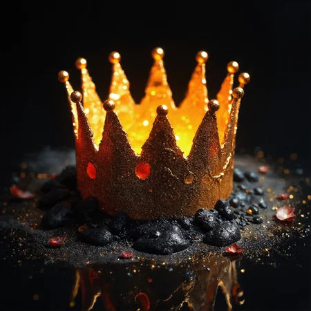 score_9, score_8_up, score_7_up, score_6_up, score_5_up, score_4_up,  illustration of a (golden crown:1.2), otherworldly, abstract, mysterious, molten plastic, abstract, black plastic, white plastic, galactic dusk, gold particles, dark, red petals trim   <lora:pony/concept_art_darkside_style:0.8>  <lora:sdxl/sinfully_stylish_sdxl:0.4>