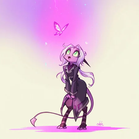 score_9, score_8_up, score_7_up,namah_calah,
1girl,solo,furry,tail, source_furry,horns,
,<lora:namah_calah_illustrious:0.8>,
masterpiece, child, kid,
stylized, in soft warm hues, ethereal neon glow,, looking up at a floating butterfly, dreamy and surreal masterpiece, best quality, amazing quality, very aesthetic, absurdres, detailed eyes, newest,