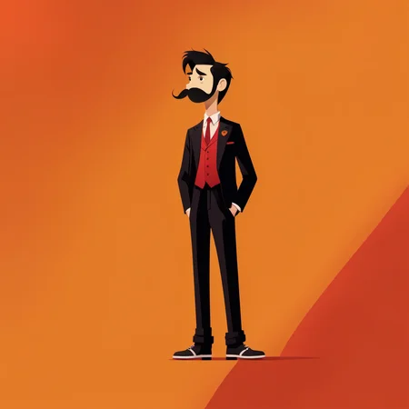 <lora:xuehua:1>,xh,1boy,male focus,mustache,solo,black hair,facial hair,standing,orange background,pants,black footwear,formal,jacket,black pants,necktie,full body,shirt,vest,suit,simple background,white shirt,red necktie,long sleeves,shoes,