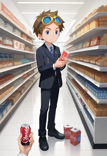 score_9, score_8_up, score_7_up, zPDXL2,
,full body
1boy, solo, goggles on head, brown hair,
Barbershop,black suit,holding money ,buying cola and multiple cookie box, convenience store,counters