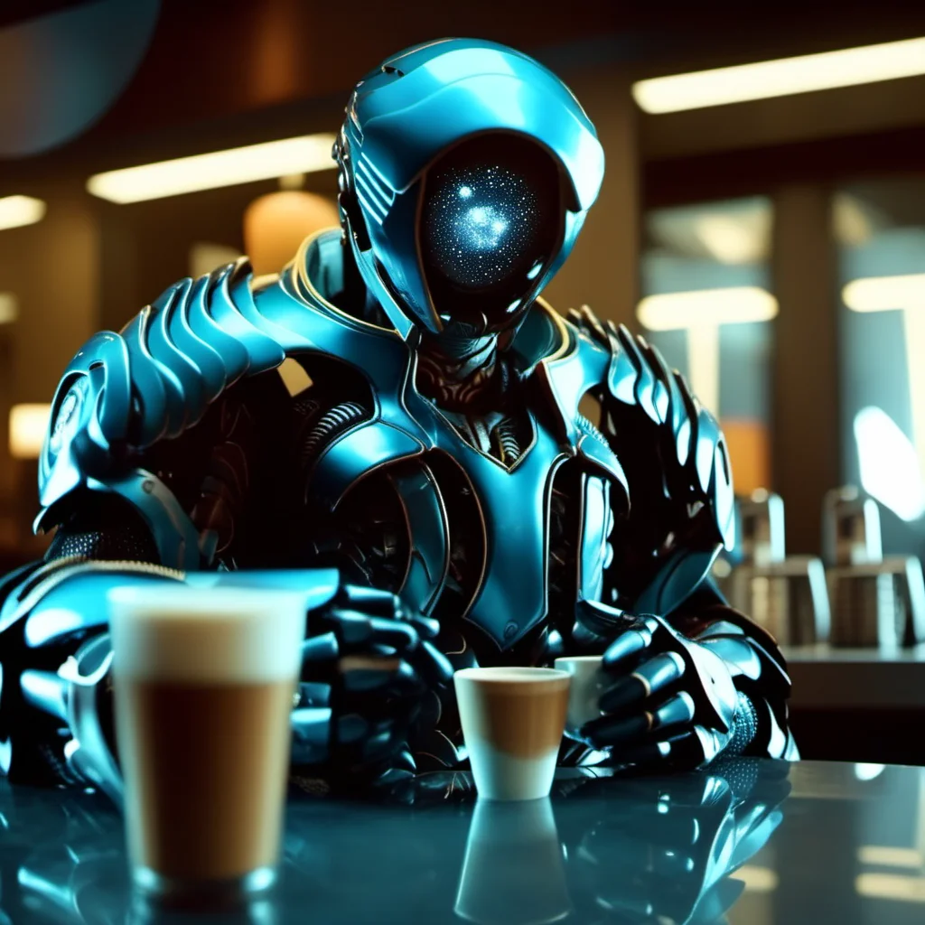 cinematic photo robot, armor, helmet, serves coffee in starbuck, <lora:LIS-V3:0.8> . 35mm photograph, film, bokeh, professional, 4k, highly detailed