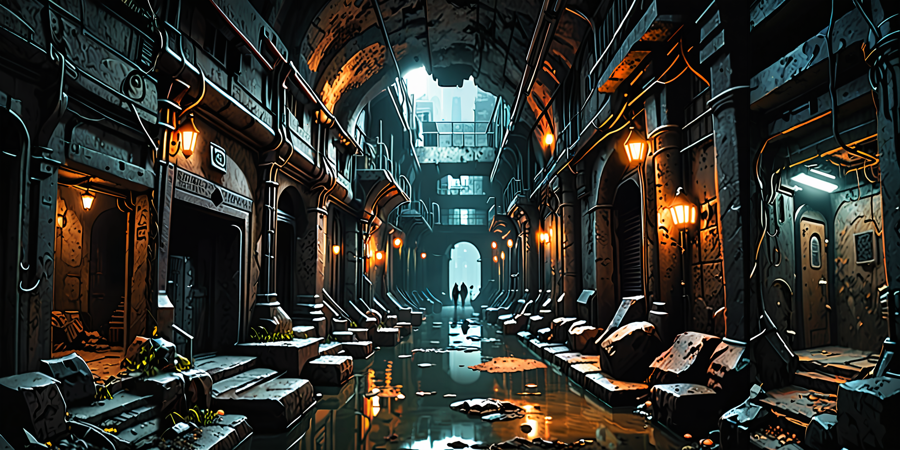 an underground city <lora:add-detail-xl:1> extreme detail, high quality, dark  colors, dramatic shading